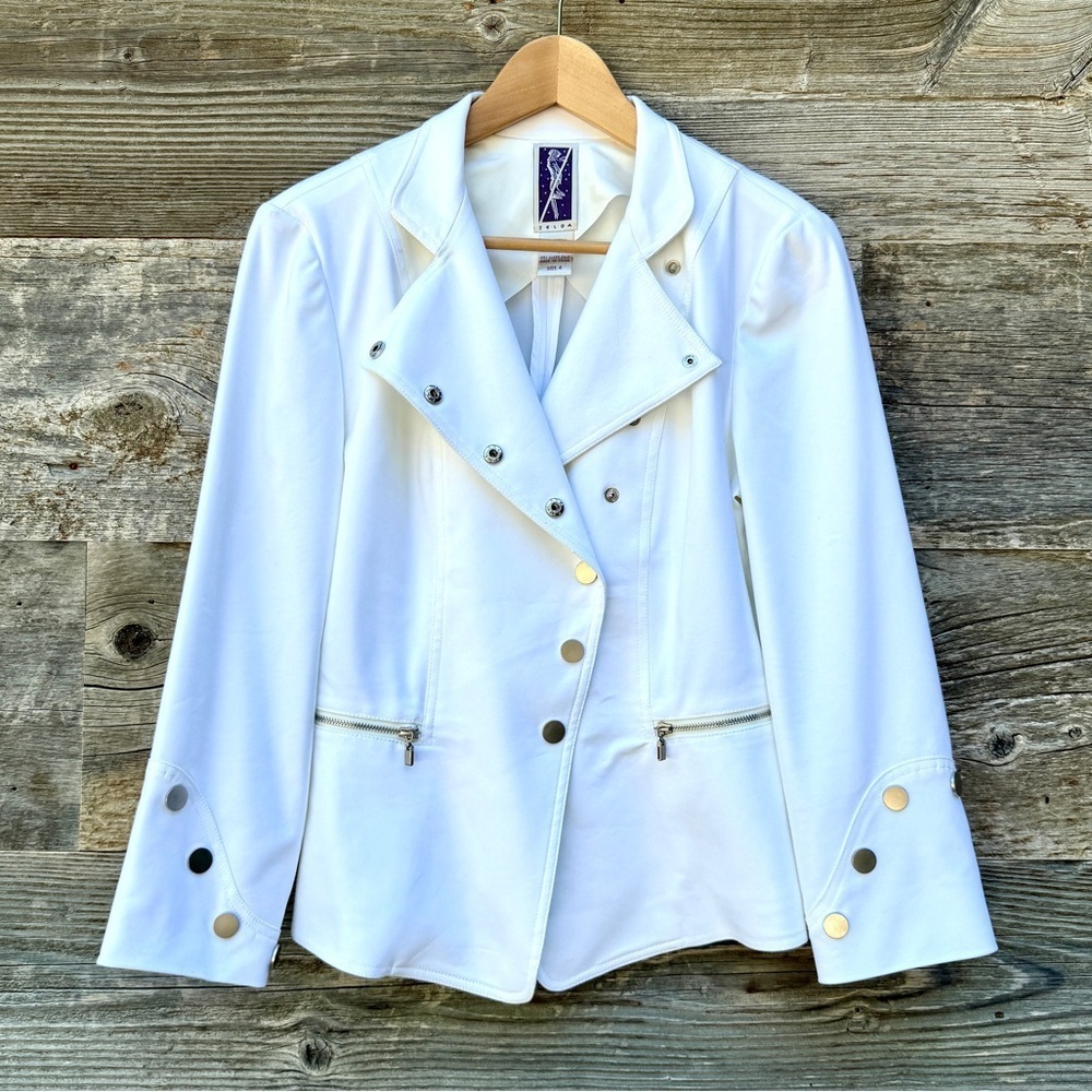 Zelda 90s Vintage White Blazer Zipper Snaps Motorcycle Biker Chic Edgy, Sz 4